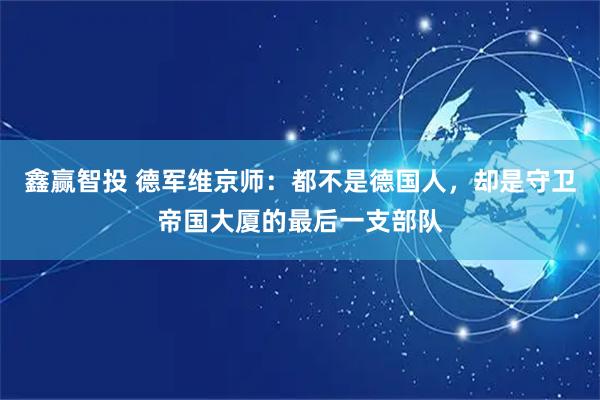 鑫赢智投 德军维京师：都不是德国人，却是守卫帝国大厦的最后一支部队